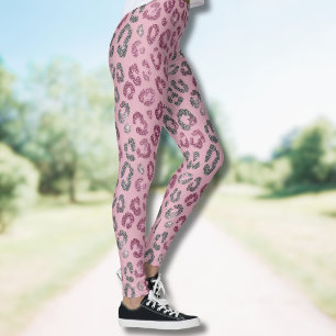 Eleganter rosa Silber-Glitter-Leopard auf Roségold Leggings