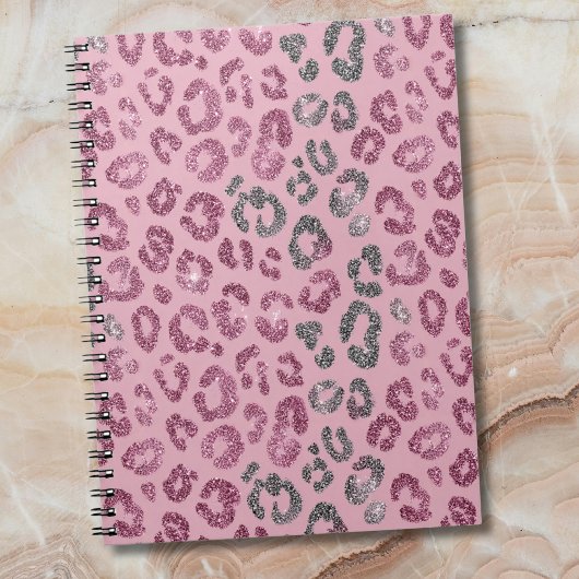 Eleganter rosa Silber-Glitter-Leopard auf Roségold Notizblock