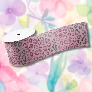 Eleganter rosa Silber-Glitter-Leopard auf Roségold Satinband