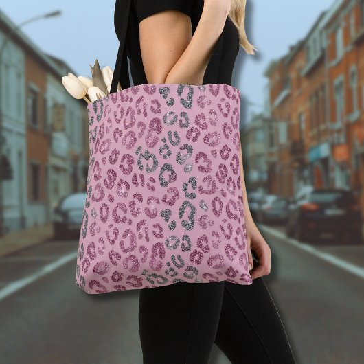 Eleganter rosa Silber-Glitter-Leopard auf Roségold Tasche
