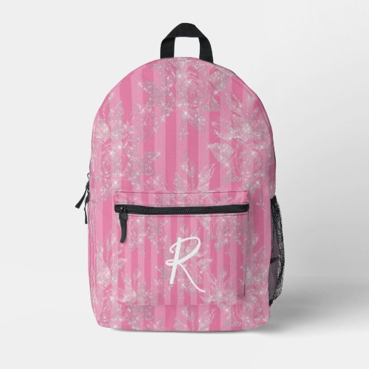 Eleganter Rosa & Silber Glitzer Personalisiert Bedruckter Rucksack (Vorderseite)
