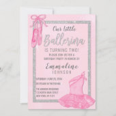 Eleganter rosa Silberballerina Aquarell Geburtstag Einladung (Vorderseite)