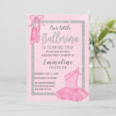Eleganter rosa Silberballerina Aquarell Geburtstag Einladung (Stehend Vorderseite)