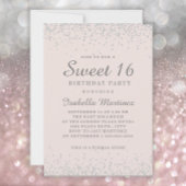 Eleganter Rosa Silberer Glitzer Sweet 16 Einladung