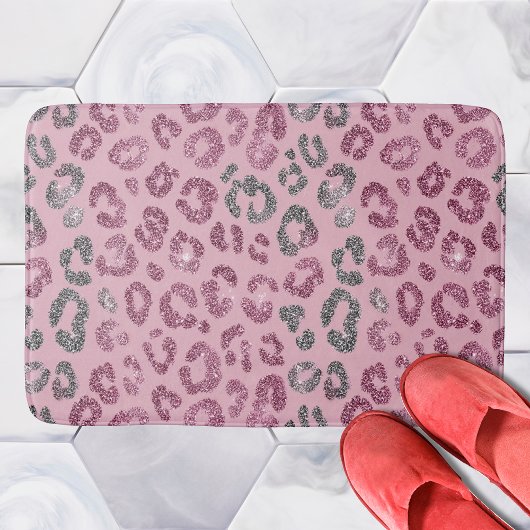 Eleganter rosa silberner Glitter-Leopard auf Roség Badematte