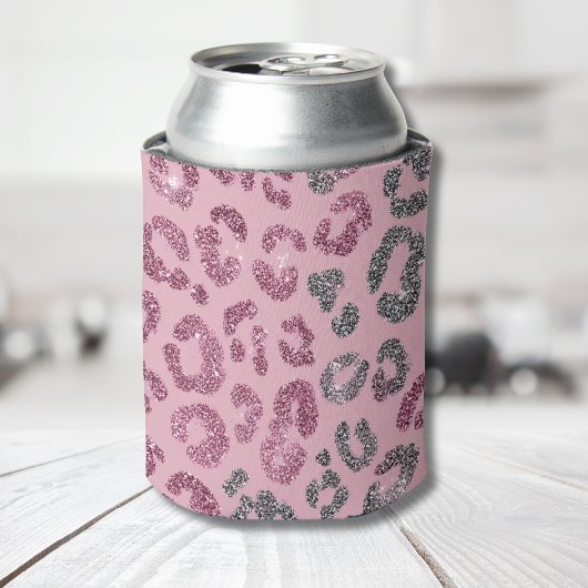 Eleganter rosa silberner Glitter-Leopard auf Roség Dosenkühler