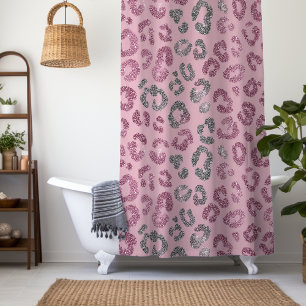 Eleganter rosa silberner Glitter-Leopard auf Roség Duschvorhang