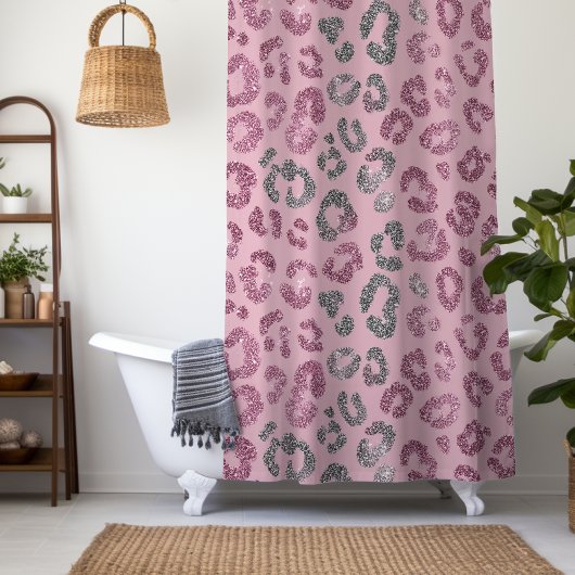 Eleganter rosa silberner Glitter-Leopard auf Roség Duschvorhang
