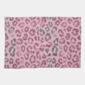 Eleganter rosa silberner Glitter-Leopard auf Roség Geschirrtuch (Horizontal)