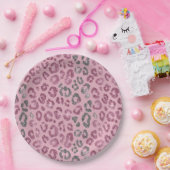 Eleganter rosa silberner Glitter-Leopard auf Roség Pappteller (Party)