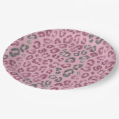Eleganter rosa silberner Glitter-Leopard auf Roség Pappteller (Schrägansicht)