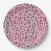 Eleganter rosa silberner Glitter-Leopard auf Roség Pappteller (Vorderseite)