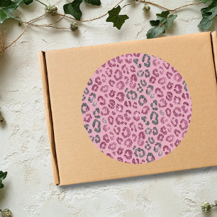 Eleganter rosa silberner Glitter-Leopard auf Roség Runder Aufkleber