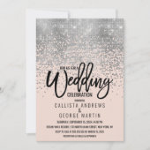 Eleganter rosa Silberner Glitzer Confetti Wedding Einladung (Vorderseite)