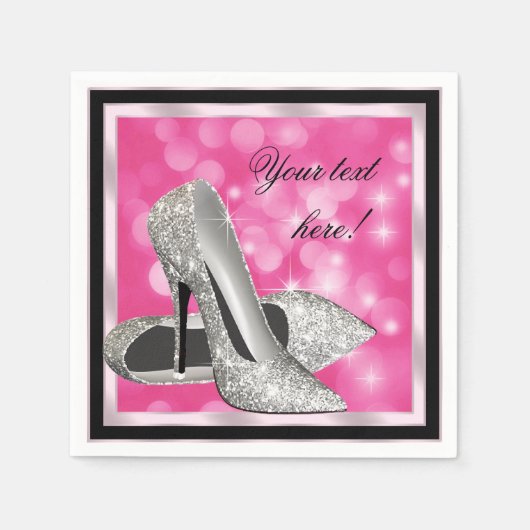 Eleganter rosa Silberner Glitzer High Heel Serviette (Vorderseite)