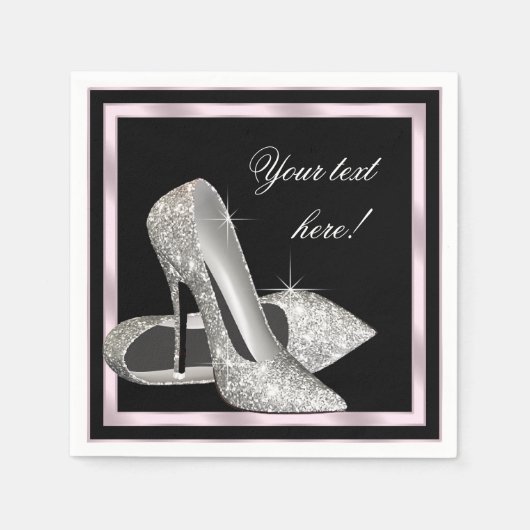 Eleganter rosa Silberner Glitzer High Heel Serviette (Vorderseite)