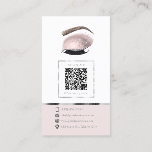 Eleganter rosa Silberner Glitzer Makeup Artist Visitenkarte (Rückseite)