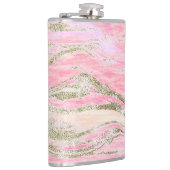 Eleganter rosa Silberner Glitzer Marmordesign Chic Flachmann (Rechts)