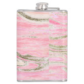 Eleganter rosa Silberner Glitzer Marmordesign Chic Flachmann (Rückseite)