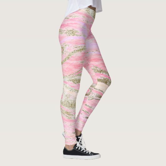 Eleganter rosa Silberner Glitzer Marmordesign Chic Leggings (Rechts)