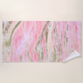 Eleganter rosa Silberner Glitzer Marmordesign Chic Strandtuch (Vorderseite)