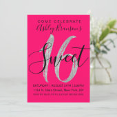 Eleganter rosa silberner Sequin-Glitzer-Neonbonbon Einladung (Stehend Vorderseite)