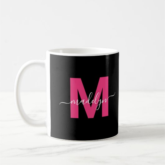 Eleganter rosa Skriptname Initial Monogram Kaffeetasse (Links)