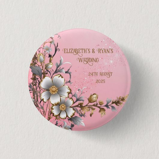 Eleganter rosa Sparkle Hochzeitshintergrund Button (Vorderseite)