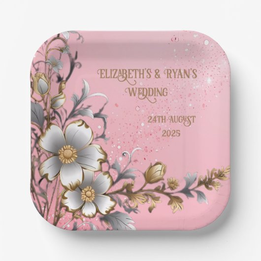 Eleganter rosa Sparkle Hochzeitshintergrund Pappteller (Vorderseite)
