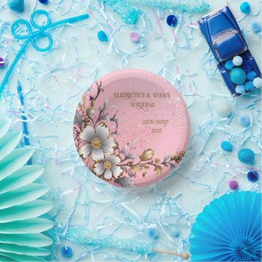 Eleganter rosa Sparkle Hochzeitshintergrund Pappteller (Party)