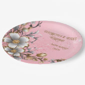 Eleganter rosa Sparkle Hochzeitshintergrund Pappteller (Schrägansicht)