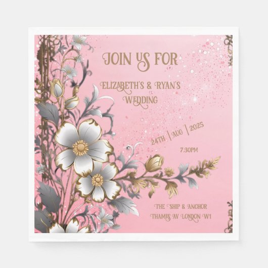 Eleganter rosa Sparkle Hochzeitshintergrund Serviette (Vorderseite)