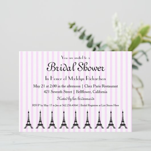 Eleganter rosa Streifen-französisches Einladung (Stehend Vorderseite)