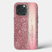 Eleganter rosa Strip-Glitzer Benutzerdefinierter N Case-Mate iPhone Hülle (Rückseite)