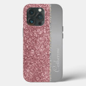 Eleganter rosa Strip-Glitzer Benutzerdefinierter N Case-Mate iPhone Hülle (Rückseite)