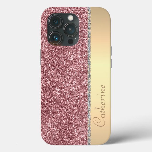 Eleganter rosa Strip-Glitzer Benutzerdefinierter N Case-Mate iPhone Hülle (Rückseite)