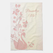 Eleganter Rosa Swan Vintag Personalisiert Geschirrtuch (Vertikal)