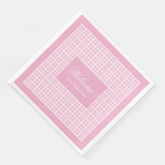 Eleganter rosa Tartan Napkins Personalisierter Sti Serviette (Ecke)
