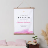 Eleganter rosa Tinte Begrüßung der Taufe Christeni Wandteppich Mit Holzrahmen (Schlafzimmer)