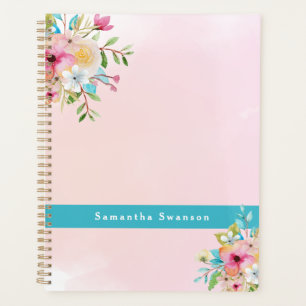 Eleganter Rosa Türkis Individuelle Name Planer