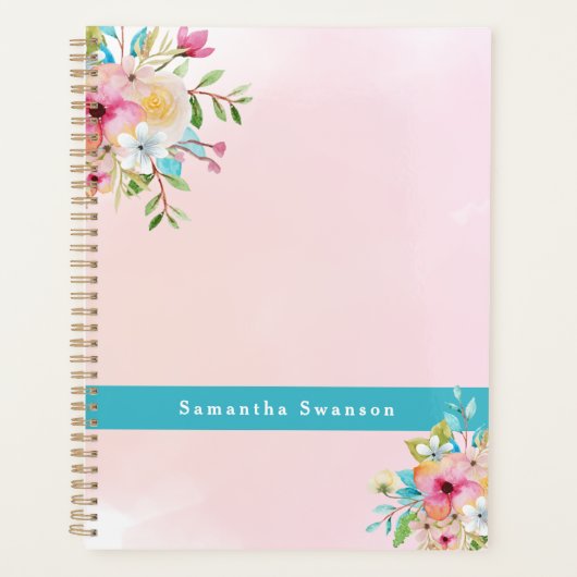 Eleganter Rosa Türkis Individuelle Name Planer (Vorderseite)