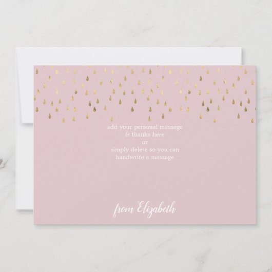 Eleganter Rosa-u. Goldregentropfen-Schläger Dankeskarte (Rückseite)