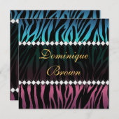 Eleganter Rosa und Blauer Schmuck Zebra Einladung (Vorne/Hinten)