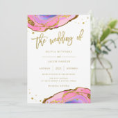 Eleganter Rosa und Blue Geode mit Gold | Hochzeit Einladung (Stehend Vorderseite)