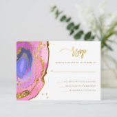 Eleganter Rosa und Blue Geode mit Gold | Hochzeit RSVP Karte (Stehend Vorderseite)