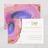 Eleganter Rosa und Blue Geode mit Gold | Hochzeit RSVP Karte (Vorne/Hinten)