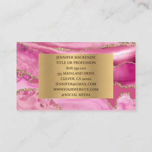 Eleganter Rosa und Gold Agate Luxury Visitenkarte (Rückseite)