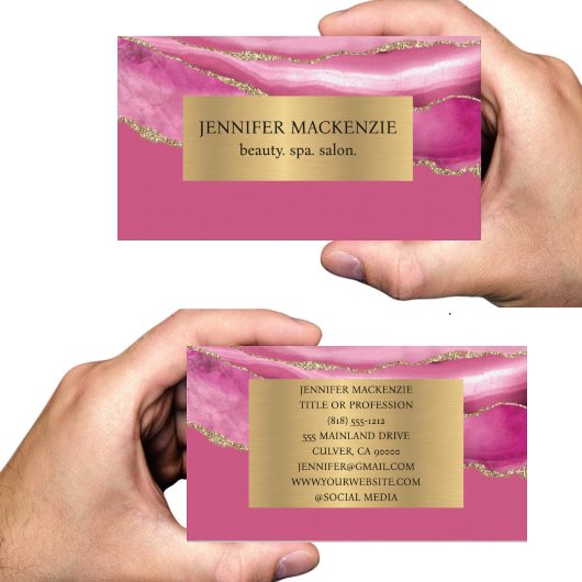 Eleganter Rosa und Gold Agate Luxury Visitenkarte