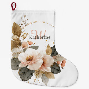 Eleganter Rosa- und Goldblumenreath, Individuelle Großer Weihnachtsstrumpf