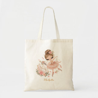Eleganter rosa und goldener Ballerina-Schwan Tragetasche